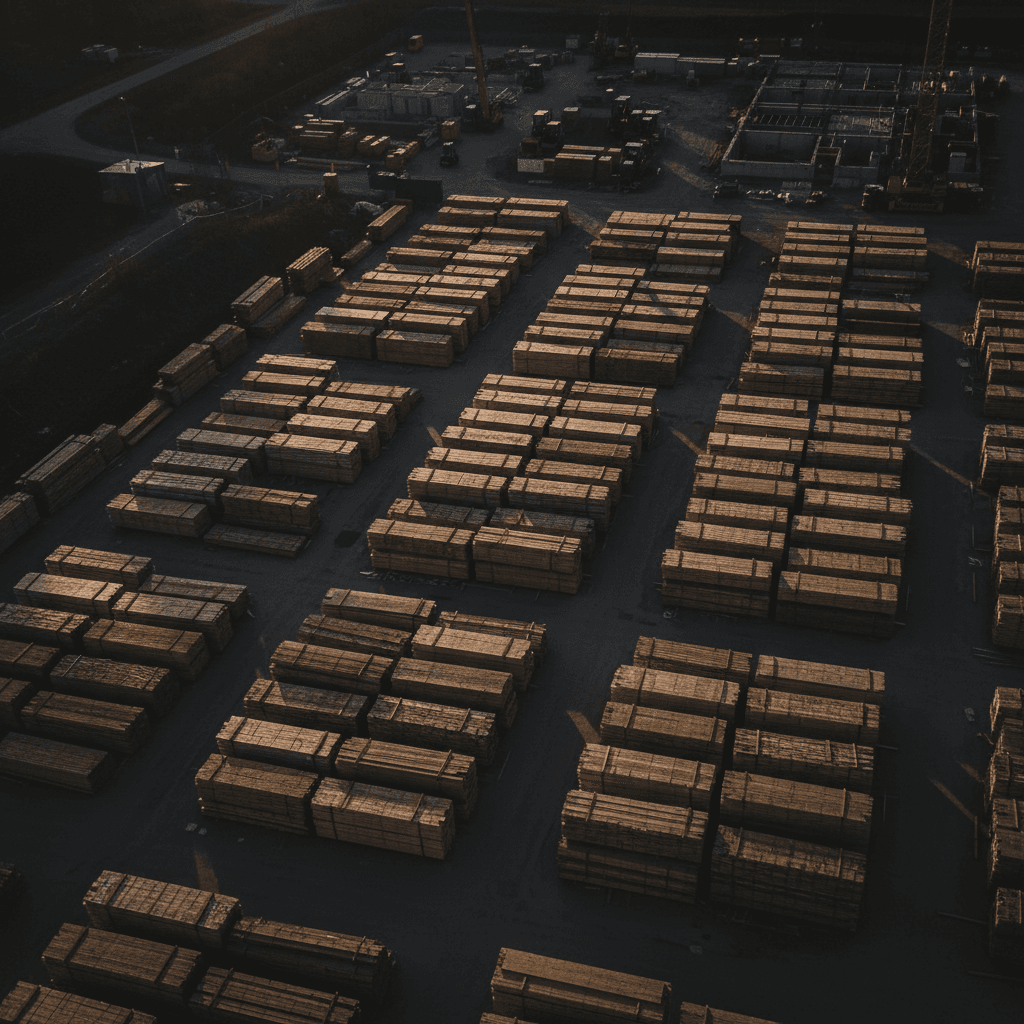 Large lumber quantities organized for major construction project delivery